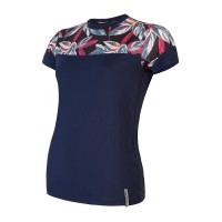 Women's Sports T-Shirt Sensor Coolmax Impress (Short Sleeve) – Deep Blue Leaves