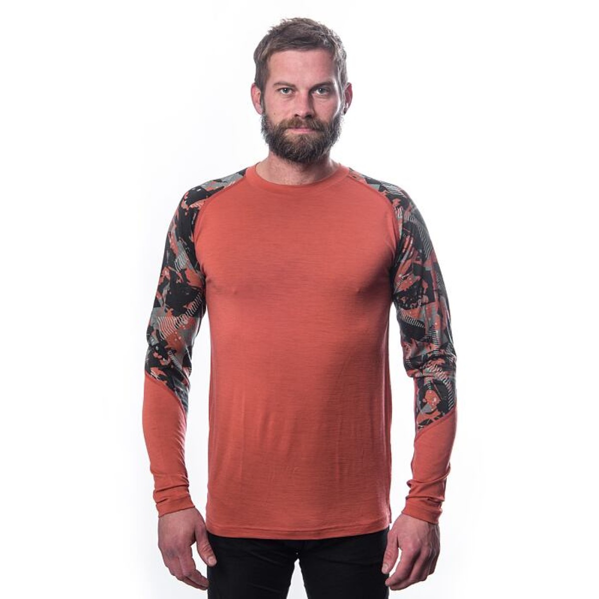 Мъжка мерино тениска с дълъг ръкав MERINO IMPRESS terracotta/rush SENSOR - изглед 4 - Extreme-bg.com Мъжка мерино тениска с дълъг ръкав MERINO IMPRESS terracotta/rush SENSOR - изглед 4