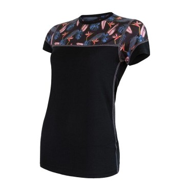 Дамска мерино тениска MERINO IMPRESS black/floral SENSOR - изглед 1